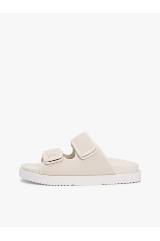 Tommy Hilfiger Double Strap Nubuck Sandal Kadın Bej Terlik - Fw0fw09298