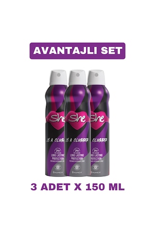 She is A Clubber Kadın Sprey Deodorant 3 x 150 ML
