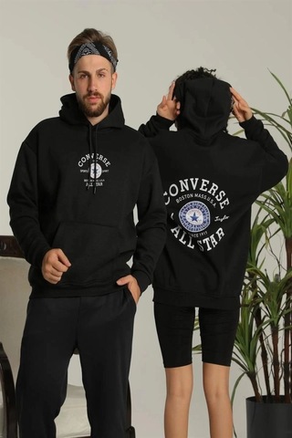 Mbb E-ticaret Erkek Sırt Baskılı Oversize 3 İplik Kapüşonlu Hoodie Sweatshirt - Siyah