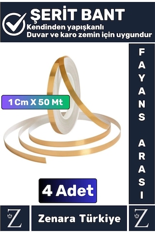 Premium Kendinden Yapışkanlı Su Geçirmez Fayans Arası Gold Şerit Derz Bant 1 Cm X 50 Metre 4 Adet