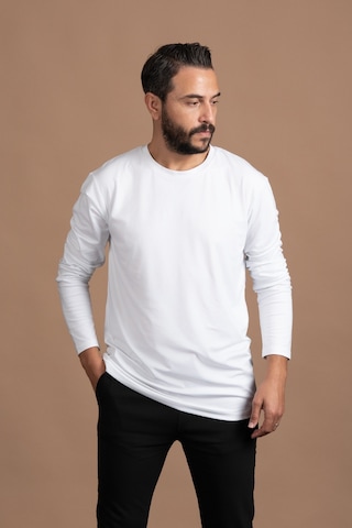 Regular Fit Bisiklet Yaka Rayon Kumaş Full Likralı Uzun Kol Sweatshirt Beyaz