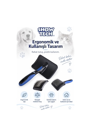 Show Tech Universal Sert Ve Çift Pinli Kedi Köpek Kıtık Açıcı Fırça Orta Boy