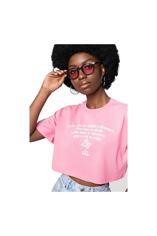 Long Crop Kadın Tshirt K.kol Pembe