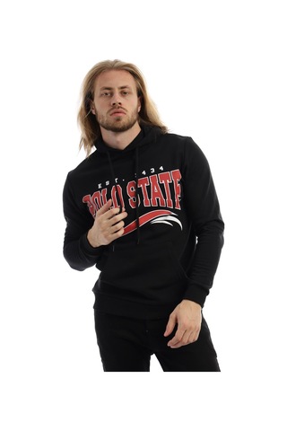 Polostate Erkek Polo State Baskılı Kapüşonlu 3 İplik Şardonlu Sweatshirt Siyah