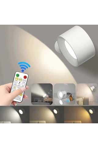 Xindoker Usb Şarjlı Doksan Derece Döner Led Gece Lambası, Dokunmatik Ve Uzaktan Kumandalı, 3 Işık Tonu, 3 Parlaklık Seviyesi, Manyetik Ve 3m Yapıştırıcı İle Kurulumsuz Kullanım Beyaz