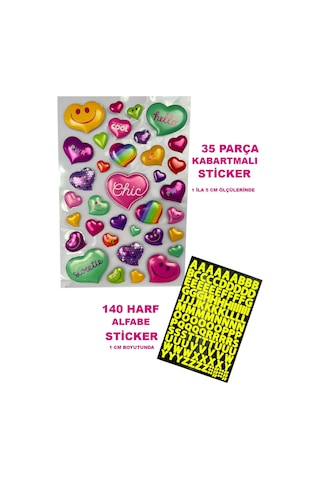 3d Kalpler 35 Parça Sticker Seti Ve 140 Harf Çıkartma Seti
