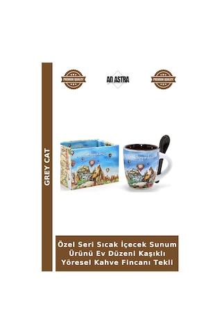 Özel Seri Sıcak İçecek Sunum Ürünü Ev Düzeni Kaşıklı Yöresel Kahve Fincanı Tekli Çok Renkli