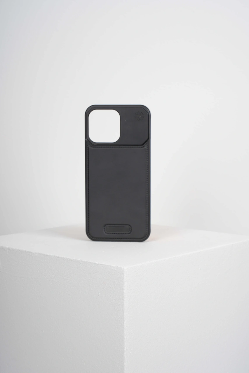 Therock 15 Pro Max Siyah Magsafe Özellikli Alüminyum Alaşımlı Hakiki Deri,kokulu Metal Kızaklı Telefon Kılıfı Siyah