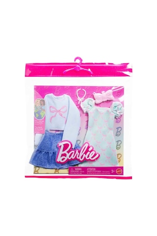 Barbie'nin Kıyafetleri 2li Paket Mavi Kurdele Desenli Elbise Gwf04-hyv05
