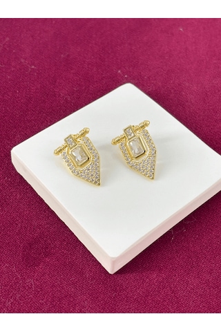 Serenay'ın Büyük Ve Küçük Taşlı Gold Küpesi Gold