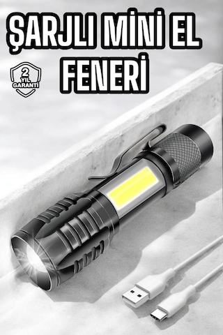 El Feneri Led Usb Şarjlı Zoom Mini Led Işık Acil Durum Feneri Çok Renkli