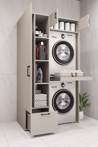 Mdf Çamaşır Makinesi Ve Kurutma Makinesi Dolabı Ütü Masalı Kumbeji Kumtaşı