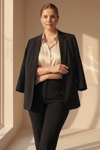 Hanezza Yeni Sarap Rengi Kadın Blazer Ceket Büyük Beden Takım Elbise Uyumlu Siyah - 5553107 Siyah