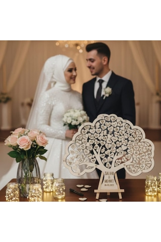 Düğün-nişan- Misafir Hatıra Anı Kutusu-defteri Hayat Ağacı 45cm Şeffaf Pleksi Şövale Ve Kalem Hediyeli