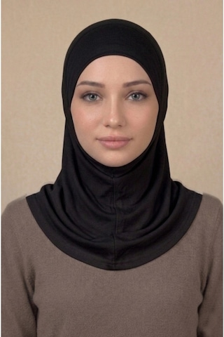 Sonbaharmoda Hazır Türban Pratik Kaymaz Tesettür Eşarp Viskon Likralı Rahat Günlük Ve Namaz İçin Hijab Siyah