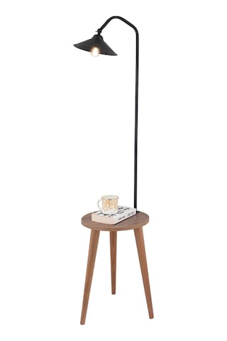 Clifferd Siyah Başlıklı Ahşap Sehpalı Modern Ayaklı Abajur Lamba Ahşap Lambader