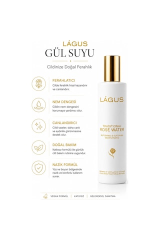 Lágus Rosa Damascena Katkısız Gül Suyu Cam Şişe 100 ML
