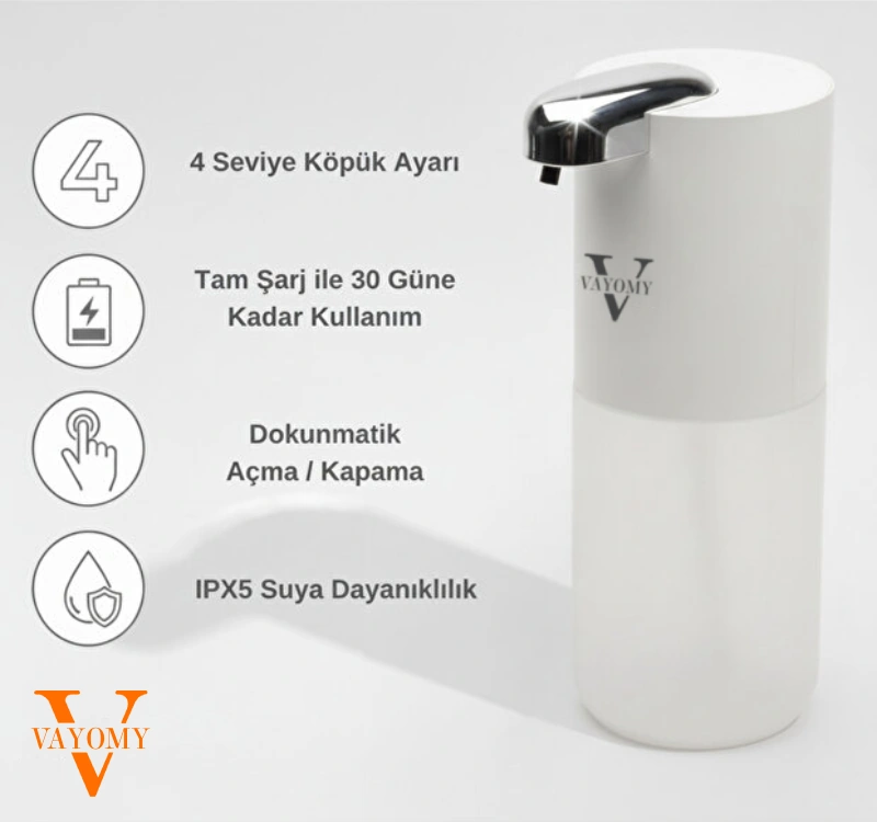 Vayomy Otomatik Sensörlü Şarjlı Sıvı Sabunluk Beyaz