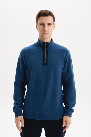 AR-MA Arma Erkek Regular Fit Yarım Fermuar Dik Yaka Sweatshirt Selanik Örme %65 Pamuk %35 Polyester K30554698102 Mavi