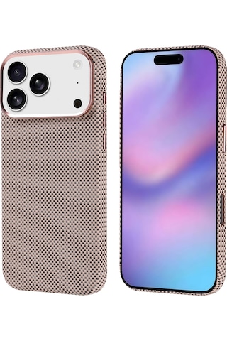 Apple Uyumlu iPhone 17 Pro Max Kılıf M-safe Şarj Özellikli Karbon Fiber Görünümlü Kapak Nekst Altın