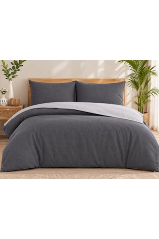 Lux Comfort Düz Renk Çift Kişilik Nevresim Takımı Çift Renkli Yumuşak Dokulu 200x220 Cm 4 Parça Açık Gri - Antrasit
