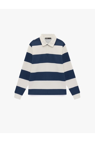 Koton Regular Fit Uzun Kollu Şardonlu Düğmeli Polo Yaka Sweatshirt Lacivert Çizgili 6wam70297mk Lacivert Çizgili