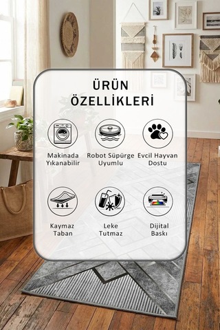 Ahle Gri Ehl-05 Yıkanabilir Yolluk