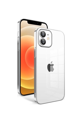 Zeyline Apple Uyumlu iPhone 12 Kamera Korumalı Renkli Çerçeveli Zore Garaj Kapak-gümüş