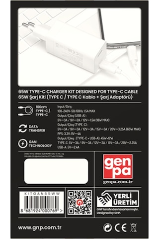Gnp 65w Gan Şarj Adaptörü Ve Type-c Kablo
