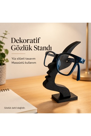 Yüz Silüeti Gözlük Standı Dekoratif Masaüstü Gözlük Tutucu Organizer Siyah