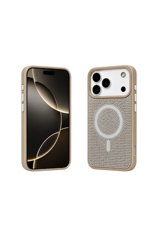 Nettech Apple İphone 17 Pro Max Uyumlu Taşlı Seri Arka Koruma Kılıf - Gold