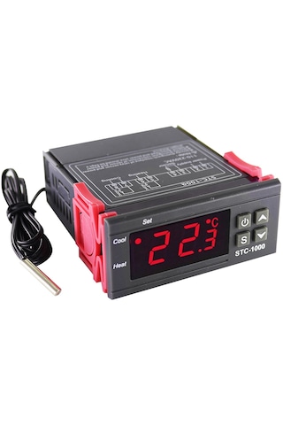 Stc-1000 Dijital Sıcaklık Kontrol Cihazı Termostat Termoregülatör İnkübatör Siyah Stc1000 12v