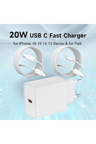 Honeybeeshop İpdone Uyumlu 16 15 14 13 12 11 Xs Xr Hızlı Şarj Cihazı 20w Usb C 1 Adet Şarj Cihazı 2 Adet 2 Metre Kablo