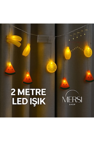 2 Metre 10 Led Karışık Meyve Şeklinde Pilli Dekoratif Aydınlatma Işık Süsü Altın