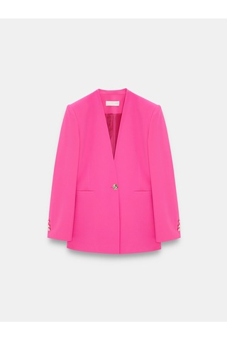 Dilvin 60807 Yakasız Vücuda Oturan Blazer-fuşya