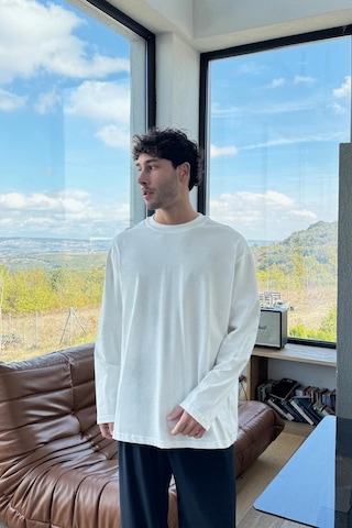 Basic Oversize Uzun Kol Tişört Ekru Ekru