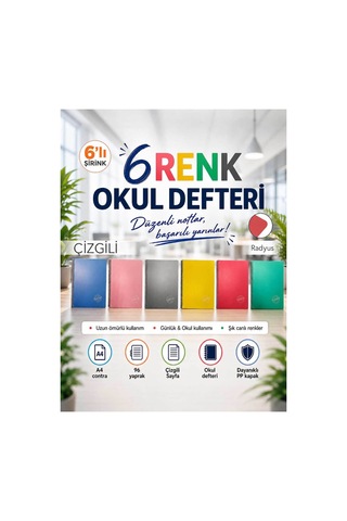 Contra Pp Kapak Spiralli 96 Yaprak A4 Çizgili 6 Adet Defter Çok Renkli