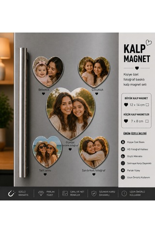 Kalp Fotoğraf Magneti Anne Ve Kıza Kişiselleştirilebilir Sevgi Dolu Anı Hediye Seti