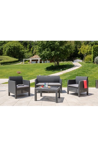 Matilde 4 Kişilik Rattan Oturma Grubu Antrasit