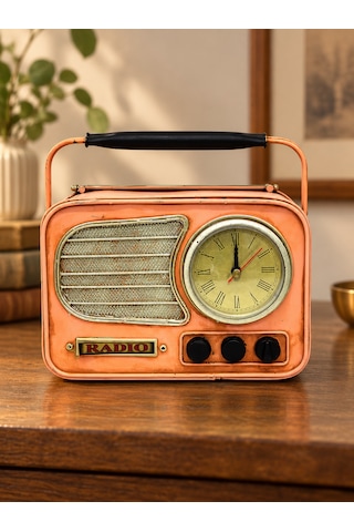 Dekoratif Metal Radyo Saat Ve Kumbara Renkli