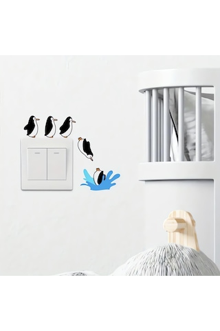 Cajuart 5 Parça Suya Dalan Penguenler Ahşap Priz Anahtar Sticker Modern Dekor Süs