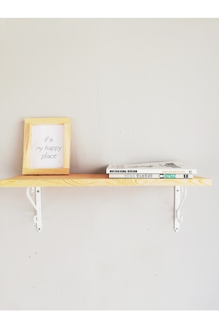 Beyaz Ferforje Ayaklı, Ahşap Kitaplık Duvar Rafı 50x11cm