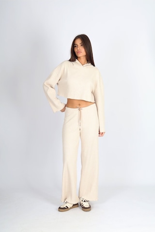 Soft&Basic Kadın Eşofman Takımı Kapüşonlu Sweatshirt Ve Geniş Paça Bej Pantolon Eşofman Bej