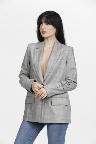 Ekoseli Kadın Ceket Mavi