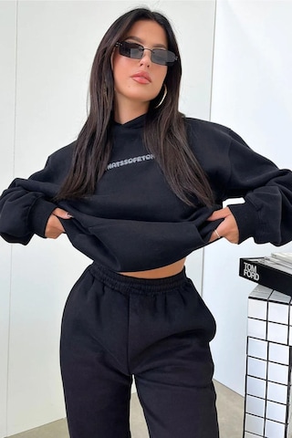 Thatssofetch Eşofman Takımı Sweatshirt Jogger - Siyah Baskılı Oversize Şardonlu Kapüşonlu Koyu Siyah-265251