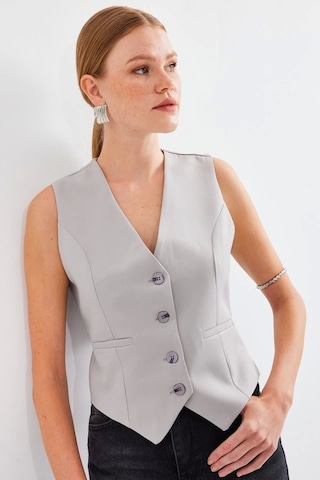 6796 Kısa Dokuma Yelek - Gri Gri