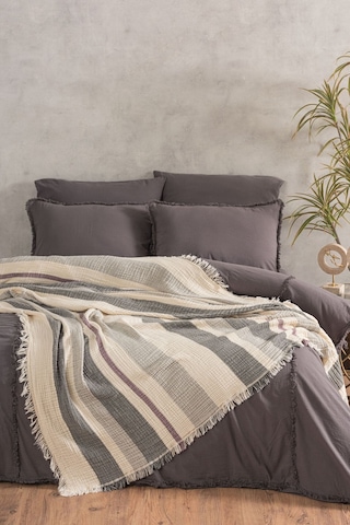 Varol 4 Katlı %100 Pamuk Müslin Pike & Yatak Örtüsü 230x250 Cm Grı/230x250 Gri