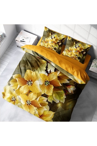Monohome Yellow Flower 3D Pamuk Saten Çift Kişilik Nevresim Takım