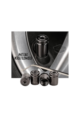 Kilitlemeli Sibop Kapağı Alyanlı Sibop Kapağı Araba Motosiklet Bisiklet Metal Sıkmalı Siyah 4 Lü Set 00 Şüscaroto Aksesuar