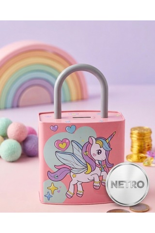 Kilit Şeklinde Dev Boy Kumbara 26x17 Cm Hediyelik Metal Kumbara Kapaklı Kolay Açılabilir Model 2 Li Tavşan Pembe